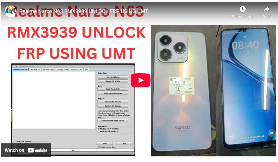 Realme Narzo N63 RMX3939 UNLOCK FRP USING UMT