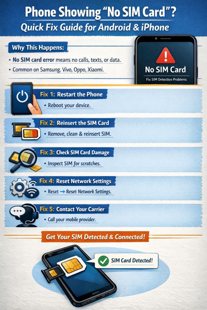 Phone Showing No SIM Card Quick Fix Guide for Android and iPhone